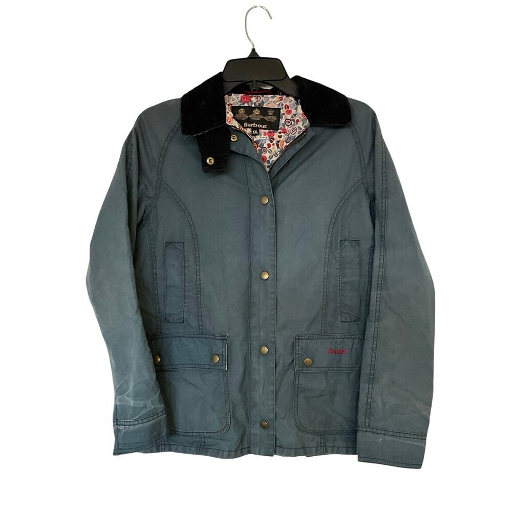 Barbour Chamber Beadnell Jacket Girls XXL Fits Women’s S/M Blue Floral Lining